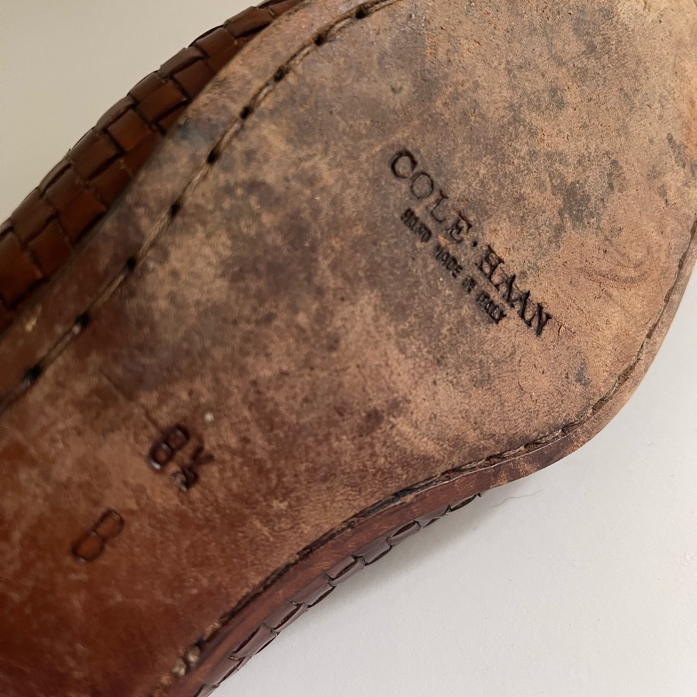 Cole Haan Brown Woven Leather Tassel Loafers - Picture 9 of 10